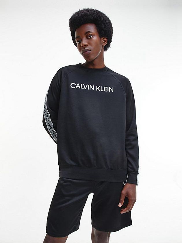 Calvin Klein USA Logo Tape Fleece Mens Sweatshirt Black 9018752-OK